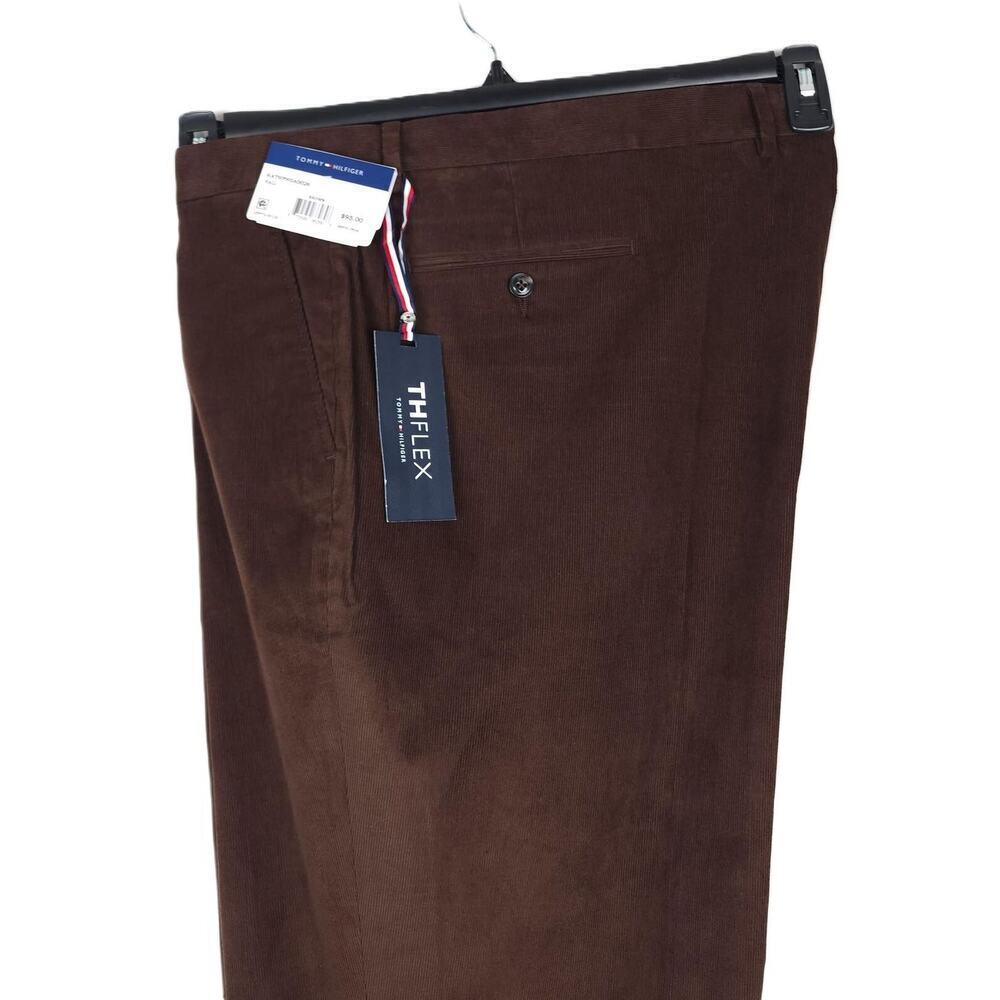 Tommy Hilfiger Mens Modern Fit Corduroy Pants 48x34 Brown Solid Stretch NWT